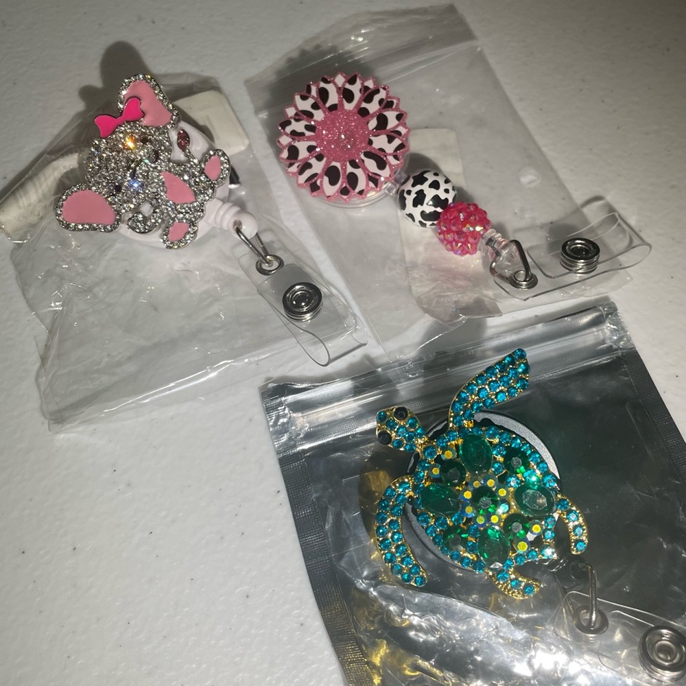 Colorful Badge Reel Set with Elephant, Turtle, and Floral Designs